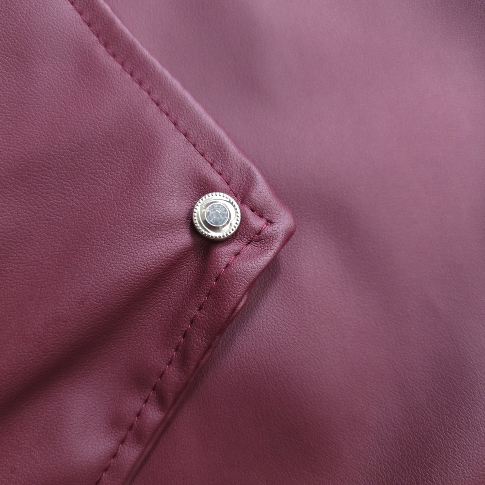 Elegant Burgundy Leather Jacket for Women - Picture 8 of 14